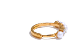 Freshwater Pearl Ring with Zircon Stones, 18K Gold Plated | Elegant and Water-Resistant Jewelry – Euphoria Jewels Co