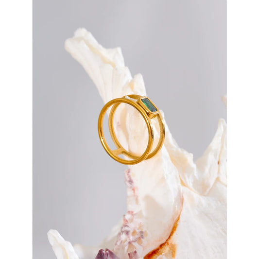 Hollow Layered Green Zirconia Ring, 18K Gold Plated | Elegant Modern Jewelry – Euphoria Jewels Co