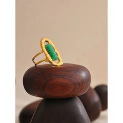 Adjustable Open Ring with Natural Green Agate and 18K Gold Plating | Elegant Jewelry – Euphoria Jewels Co