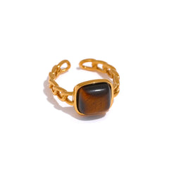 Tiger Ring with Natural Open Stone, 18K Gold Plated | Unique Vintage Design – Euphoria Jewels Co