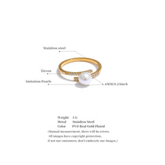 טבעת דקה עם פנינה וזירקוניה בסגנון קוריאני בציפוי פלטינה וזהב | תכשיט עדין יוקרתי – Euphoria Jewels Co