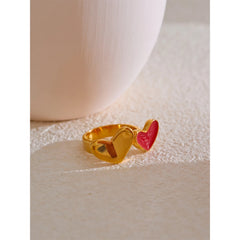 18K Gold Plated Red Enamel Heart Ring | Romantic, Smooth & Elegant Jewelry – Euphoria Jewels Co