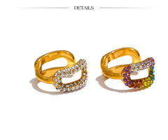 Open Colorful Zirconia Ring, 18K Gold Plated | Luxurious Geometric Design, Stainless Steel – Euphoria Jewels Co