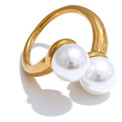 Open adjustable geometric pearl ring gold plated | Elegant stainless steel jewelry – Euphoria Jewels Co
