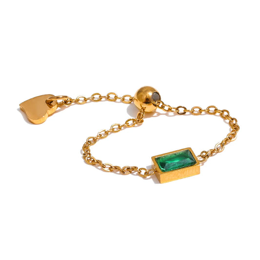 Adjustable Chain Ring with Green Zirconia in 18k Gold Plating | Delicate Elegant Jewelry – Euphoria Jewels Co