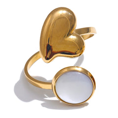 טבעת לב מרובעת עם צדף טבעי מתכווננת בציפוי זהב 18 קראט | תכשיט שיקי אלגנטי – Euphoria Jewels Co