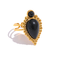 18K Gold Plated Vintage Geometric Agate Stone Ring | Luxury Open Stainless Steel Ring – Euphoria Jewels Co
