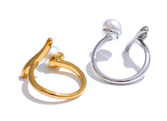 Chic Geometric Pearl Ring in Platinum and Gold Plating | Elegant Everyday Jewelry – Euphoria Jewels Co