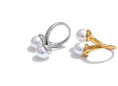 Open adjustable geometric pearl ring gold plated | Elegant stainless steel jewelry – Euphoria Jewels Co