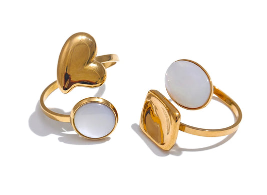 Square Heart Ring with Natural Shell, Adjustable, 18K Gold Plated | Chic and Elegant Jewelry – Euphoria Jewels Co
