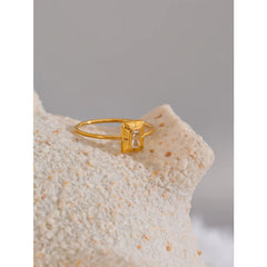 Thin square ring with zirconia, 18K gold plated | Chic and delicate stainless steel jewelry – Euphoria Jewels Co