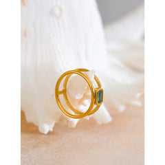 Hollow Layered Green Zirconia Ring, 18K Gold Plated | Elegant Modern Jewelry – Euphoria Jewels Co