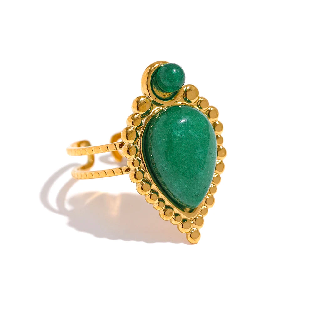 18K Gold Plated Vintage Geometric Agate Stone Ring | Luxury Open Stainless Steel Ring – Euphoria Jewels Co
