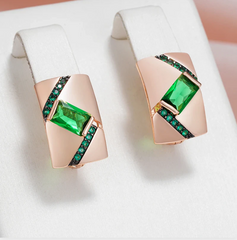 עגילי קריסטל ירוקים זוהרים אלגנטיים