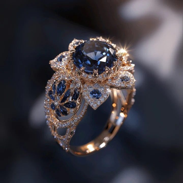 טבעת אקזוטית עם פרח ספיר