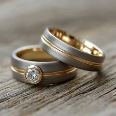 זוג וינטאג 'זירקוניה טבעת פיין זהובה