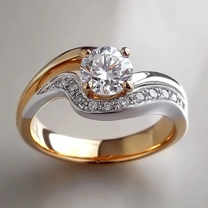 טבעת נוצצת זהב וכסף בגוון גלי וינטג'י