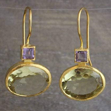 עגילי זהב וינטאג' ירוק קריסטל