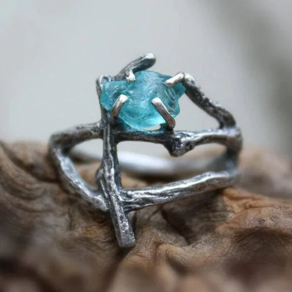 טבעת קריסטל כחול טבעי וינטאג'